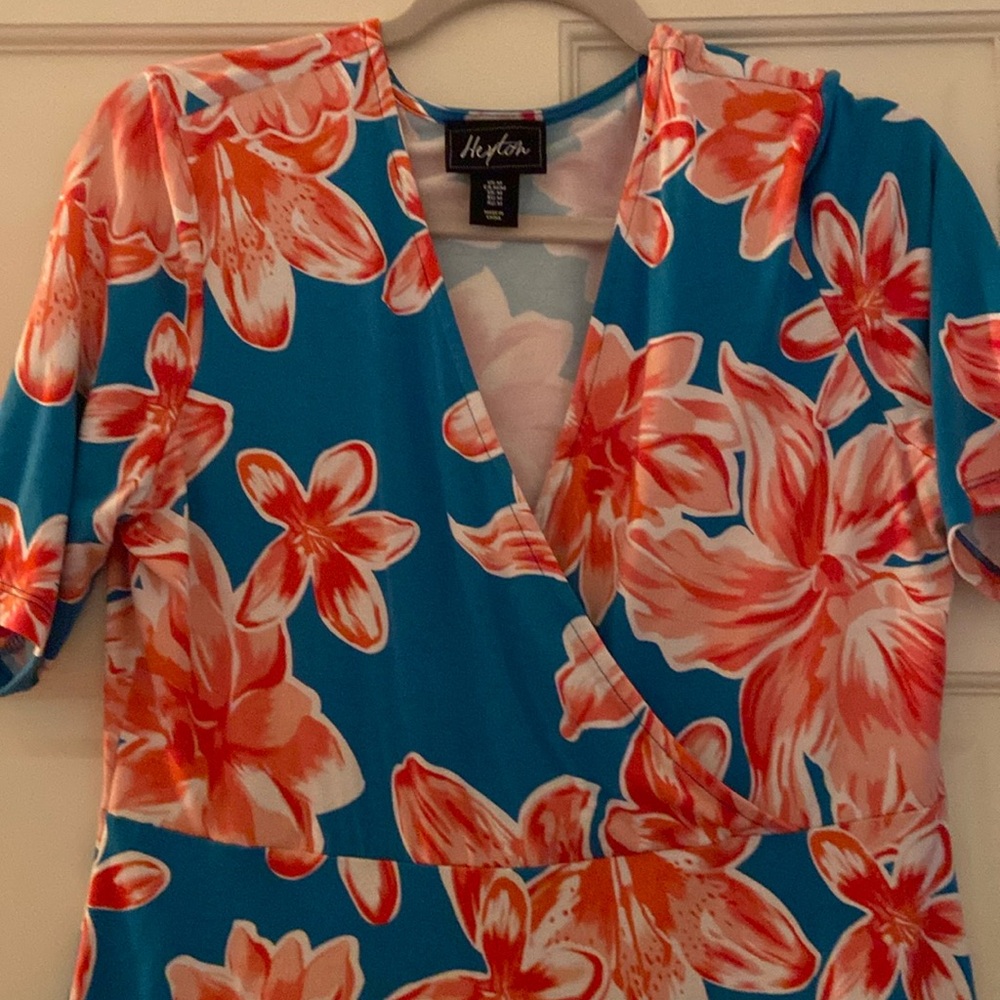 Fun turquoise and salmon flowered summer dress